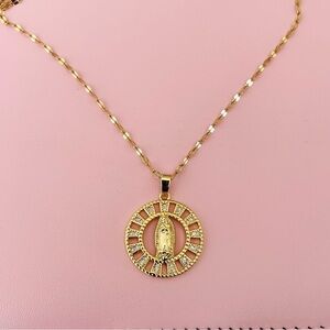 Gold Plated Virgin Mary Necklace 18”